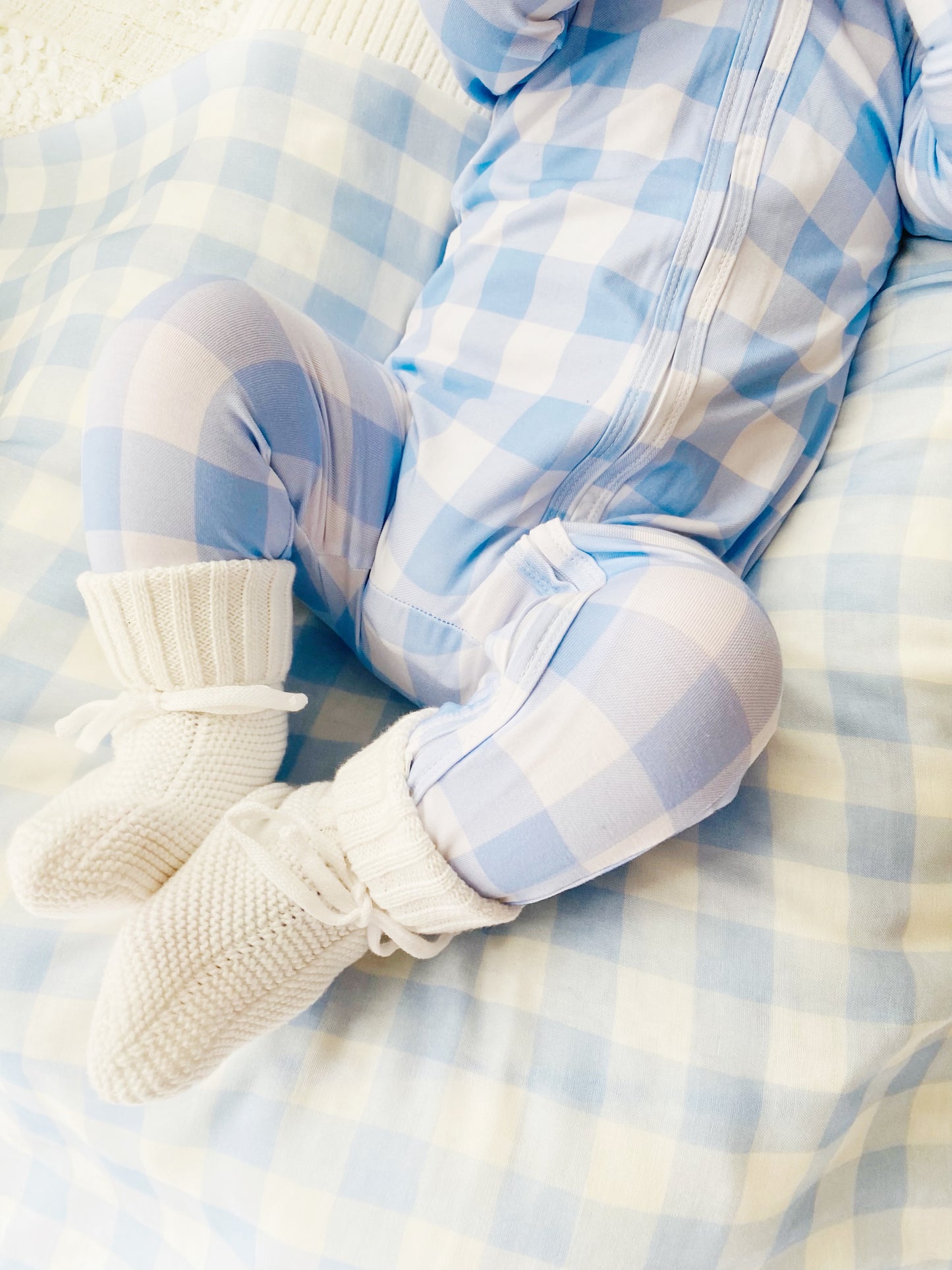 Baby Blue Check Zip Romper