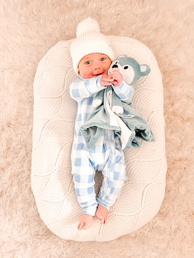 Baby Blue Check Zip Romper