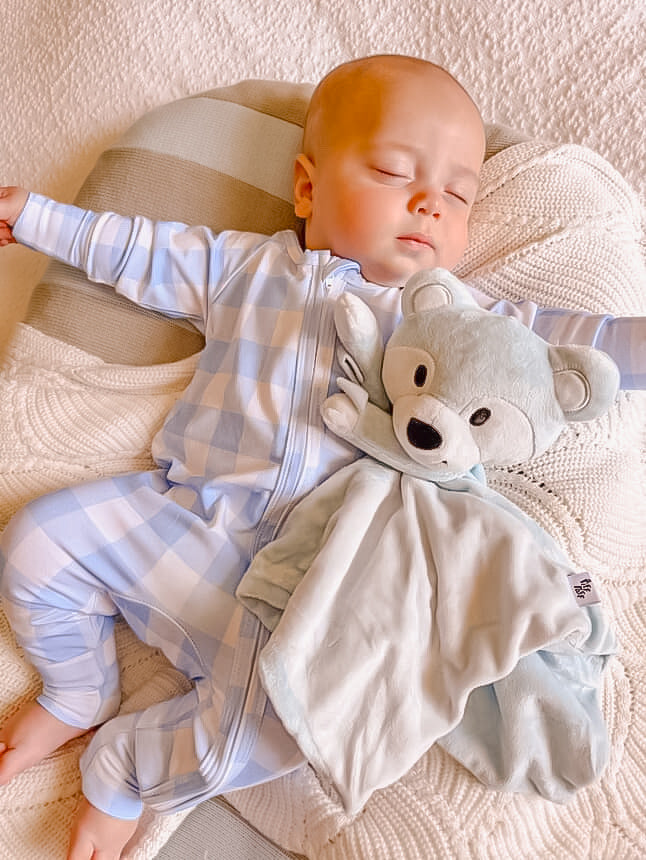 Baby Blue Check Zip Romper