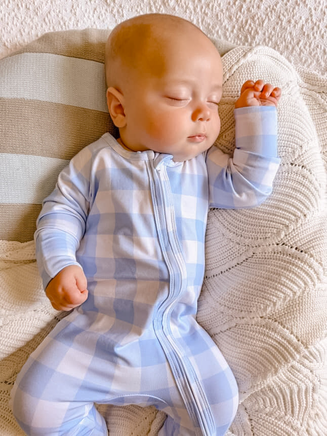 Baby Blue Check Zip Romper