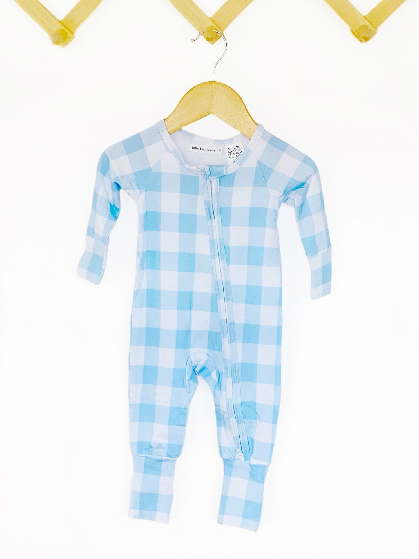 Baby Blue Check Zip Romper